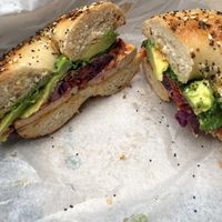 Killer tofu on everything bagel at Pavement Coffeehouse - Newbury in Boston