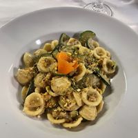 vegan noodle dish with pistachios and zucchini   at Il Cormorano in Cala Gonone
