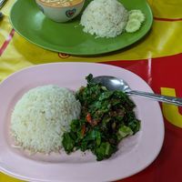Kale and bits of 'salted fish'  vegan of course at Nong J - ร้านน้องเจ in Phuket