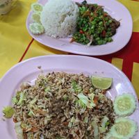 Fried Duck and sweet basil with rice (#2) and Fried Rice with salted fish (#14) at Nong J - ร้านน้องเจ in Phuket