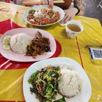 1. Fried mixed veggies 10. fried streaky pork in curry paste 61. Glass noodle mushroom salad at Nong J - ร้านน้องเจ in Phuket