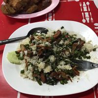 Almost forget to take the photo. Something with faux pork and sweet basil at Nong J - ร้านน้องเจ in Phuket