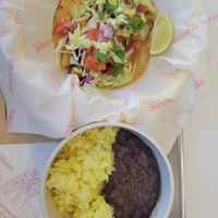 Fish taco with rice and beans at Hey Sunshine Kitchen in Culver City