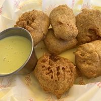 chickpea nuggets (like hush puppies) & jalapeño sauce  at Hey Sunshine Kitchen in Culver City