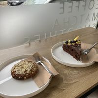 Plant-based almond-cookie and chocolate cake  at Essential Haus  in Limassol