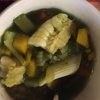 Nutrient packed soup  at Shaman Restaurant in Cusco