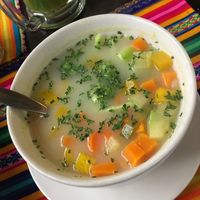 Quinoa and vegetable soup at Shaman Restaurant in Cusco