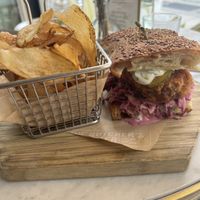 CRISPY LION'S MANE SANDWICH with truffle fries   at The Butcher's Daughter - Nolita in New York City