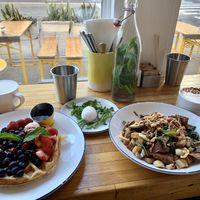 Weekend Waffles and Butcher’s Bowl (egg on the side)  at The Butcher's Daughter - Nolita in New York City