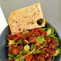 Lentil salad with homemade focaccia at Find Me Cooking in Betws-y-coed