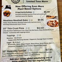 Limited time Plant Based Vegan menu- support their efforts!  at Steel City Pizza in Mount Pleasant