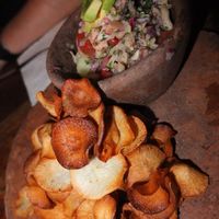 Oyster mushroom ceviche with crusty chips at Restaurare in Tulum