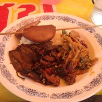 Mixed plate after self-service at Vegan Thai Food Stalls in Bangkok