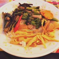 Vegan Thai Street Kitchen Lunch. Delicious.  at Vegan Thai Food Stalls in Bangkok