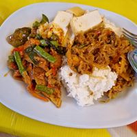 One of the plates with tofu at Vegan Thai Food Stalls in Bangkok