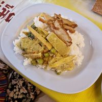 The other plate with mock meats at Vegan Thai Food Stalls in Bangkok