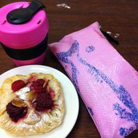 raspberry and almond danish (with matching accessories) at Crumbs Organic Bakehouse in Kensington