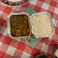 Mixed vegetables and white rice  at Ristorante indiano Milano Namastè in Milan