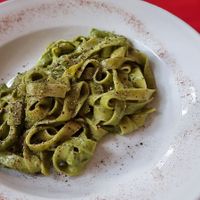 Fettuccine with pesto at Maniero in Santiago