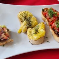 Vegan brushetta (delicious, especially the two on the left). Picture doesn't do it justice! at Maniero in Santiago