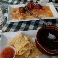 Black bean chili (hold the cheese and sour cream) and falafel with thai red curry sauce----yum!!! Oh, and wine by the glass at The Lime in Norwalk