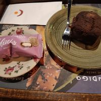 Left, a cookie for dessert. Right, a crumbly chocolate banana bread at my indigo - Auerspergstrasse in Salzburg