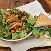 1/2 sandwich 1/2 salad. I got the Chick'n Caesar Salad and the Chick'n Salad Sandwich at Sunflower Cafe in Nashville