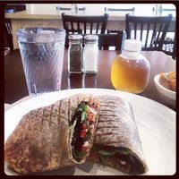 vegan bbq wrap with apple juice at Sunflower Cafe in Nashville