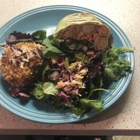 1/2 Buffalo wrap and chef special “crab” cake  at Sunflower Cafe in Nashville