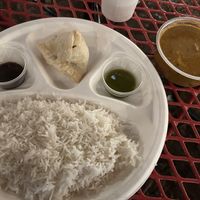 Veg curry with white rice and Samosa  at Gourmet Garden Indian Restaurant in St Augustine
