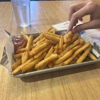 $8 fries  at Basecamp Burger Joint in Harrison Hot Springs