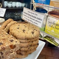 Two well-labeled vegan dessert case options   at Muddy Waters Cafe in Harrison Hot Springs