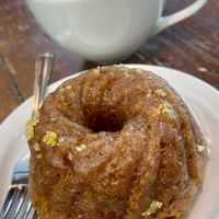 Pumpkin olive oil cake with hot cider  at Muddy Waters Cafe in Harrison Hot Springs