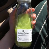 pristine green juice in reusable bottle!  at Green Sage Cafe - South in Asheville