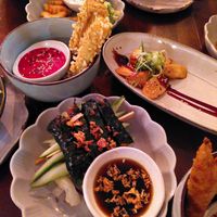 Mushroom dishes and tofu with rasperry sauce at Soy Club in Stuttgart