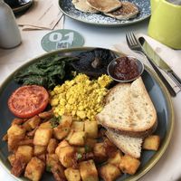 Irish breakfast with scrambled tofu and vegan banana pancakes  at Honestly Kitchen in Carrick-on-shannon