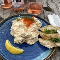 Very tasty Skagen dish with tofu, vegan mayo and seaweed caviar. You can have more bread if you ask.   at Les Poissonniers de Möja in Moeja