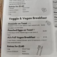 Veggie breakfast options at AJ's in St Austell