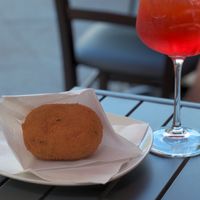 Vegan Arancino and Campari Spritz at Trancina in Berlin