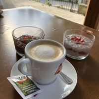 Pudding de chía y café con leche  at Mela Canela - Sintra Centre in Sintra