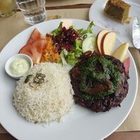 Veggie burger with rice at Mela Canela - Sintra Centre in Sintra