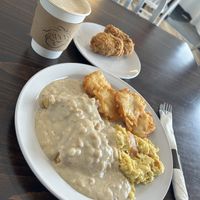 Biscuits and gravy with Fried Chicken   at Bed Head Vegan Brunch House in Bethlehem