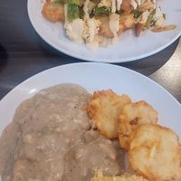 Biscuits with gravy, hash browns, & scramble at Bed Head Vegan Brunch House in Bethlehem