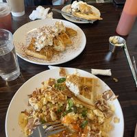 Tiramisu waffles in the back!  at Bed Head Vegan Brunch House in Bethlehem