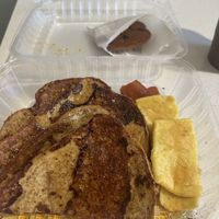 Super sour French toast, just egg and I think morning star bacon which is vegetarian    at Lilis Vegan Breakfast - Cloud Kitchen   in Lawndale