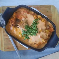 Vegan musaka was great!!! at The Crazy Family in Burgas