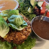 Sloppy Joe with “lettuce wrap”, side salad, balsamic dressing and apple saucee  at Reel Bar in Put-in-bay