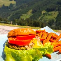 Vegan Burger mit Green Oat Laibchen und Süsskartoffel at Ellmaualm in Hinterglemm