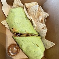 Breakfast burrito with tofu scramble, vegan cheese, and more!  at Revolucion Coffee + Juice in Austin