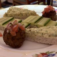 Vegan egg salad and cucumber finger sandwiches and falafel   at Afternoon Tea in Denver